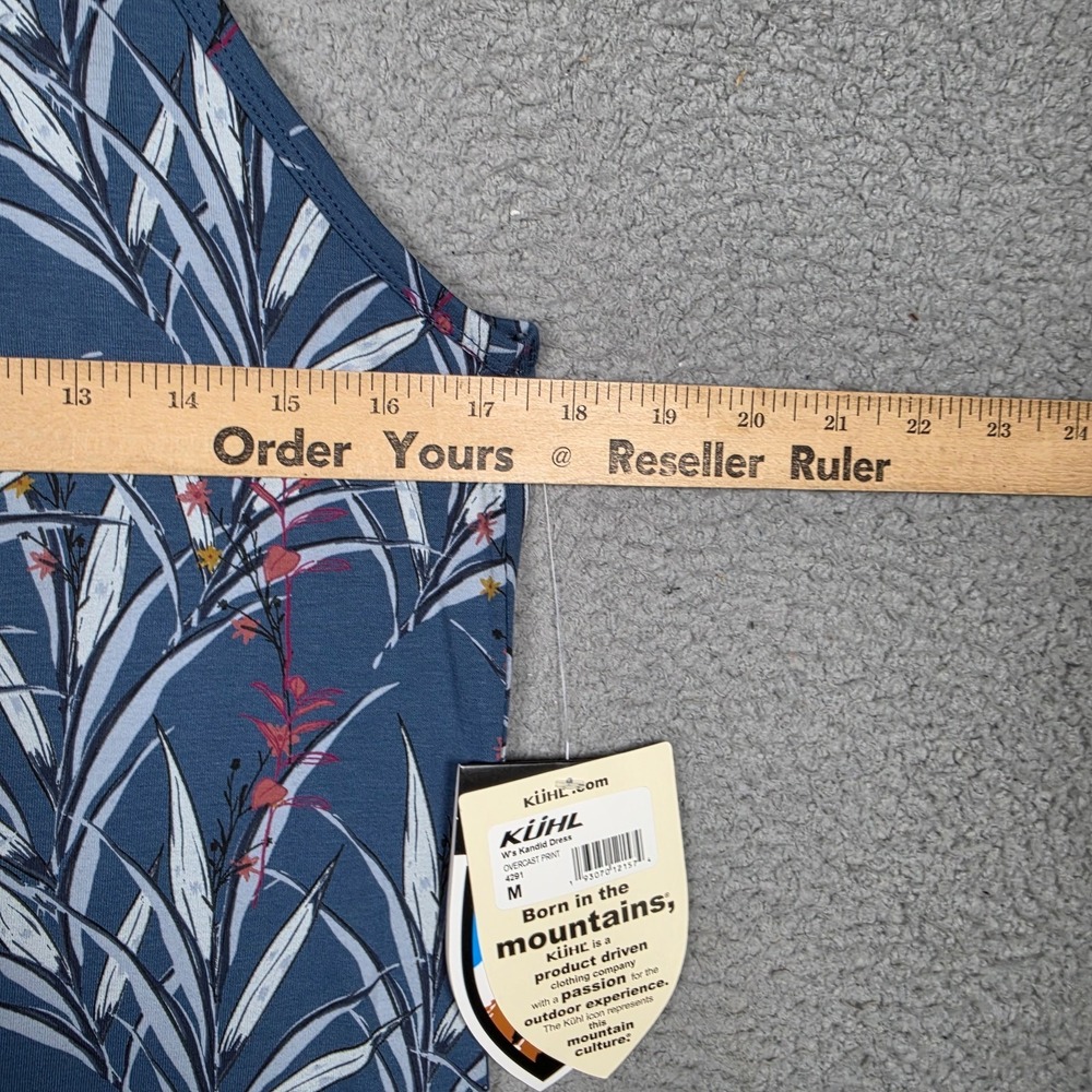 Kuhl Kandid Tank Dress Size Medium Blue Floral Overcast Print UPF 50 Curved Hem - Picture 10 of 16
